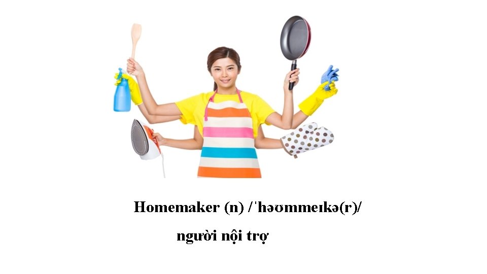 Homemaker (n) /ˈhəʊmmeɪkə(r)/ người nội trợ 