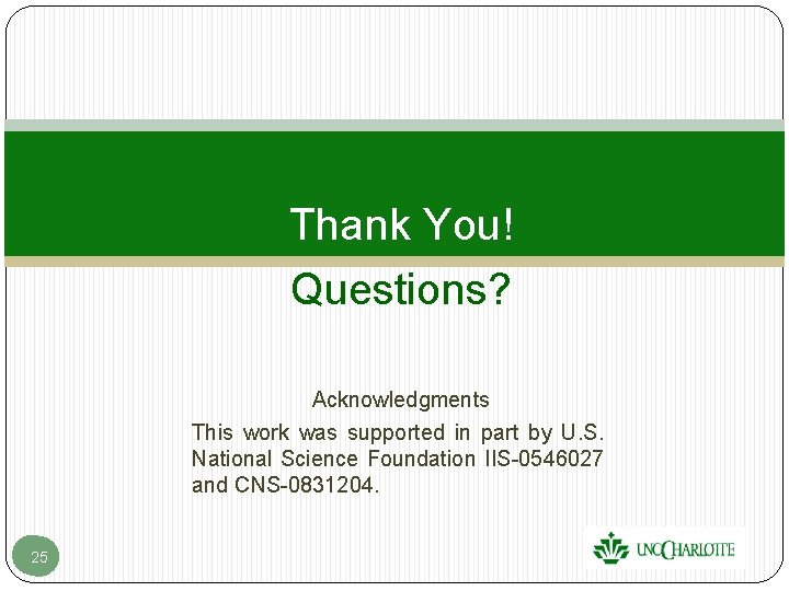 Thank You! Questions? Acknowledgments This work was supported in part by U. S. National Thank You! Questions? Acknowledgments This work was supported in part by U. S. National