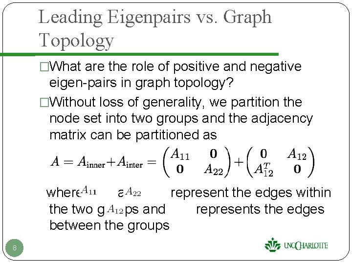 Leading Eigenpairs vs. Graph Topology �What are the role of positive and negative eigen-pairs Leading Eigenpairs vs. Graph Topology �What are the role of positive and negative eigen-pairs