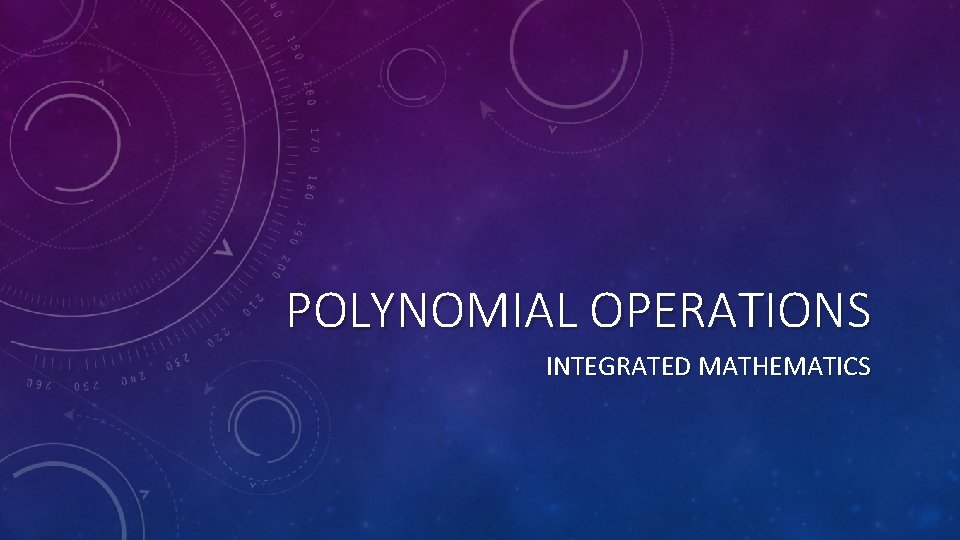POLYNOMIAL OPERATIONS INTEGRATED MATHEMATICS TYPES OF POLYNOMIALS Name