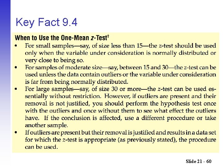 Key Fact 9. 4 Slide 21 - 60 