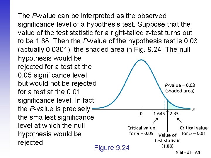 The P-value can be interpreted as the observed significance level of a hypothesis test.