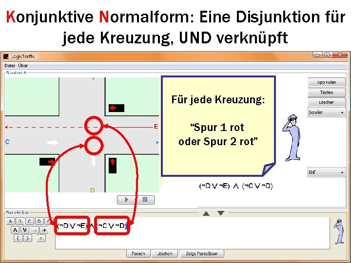Konjunktive Normalform: Eine Disjunktion für jede Kreuzung, UND verknüpft Für jede Kreuzung: “Spur 1