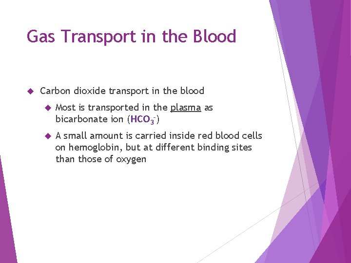 Gas Transport in the Blood Carbon dioxide transport in the blood Most is transported