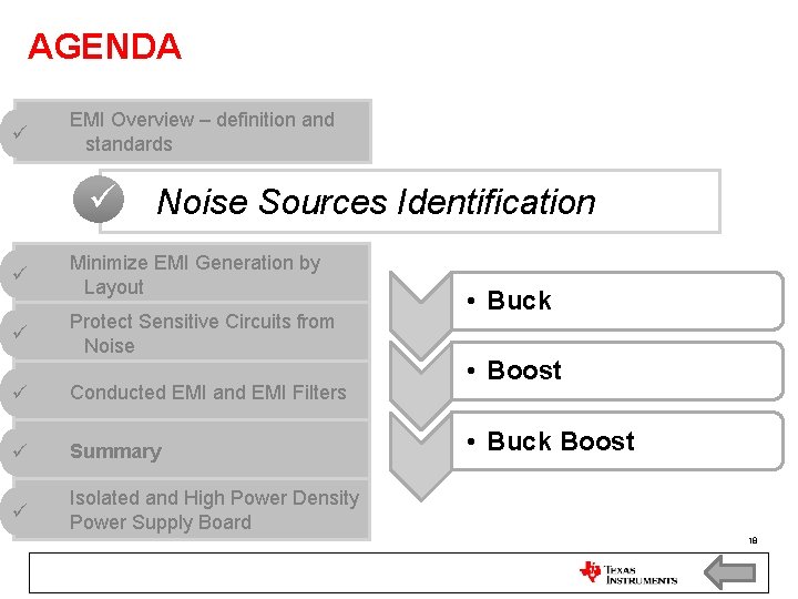 AGENDA EMI Overview – definition and standards Noise Sources Identification Minimize EMI Generation by AGENDA EMI Overview – definition and standards Noise Sources Identification Minimize EMI Generation by
