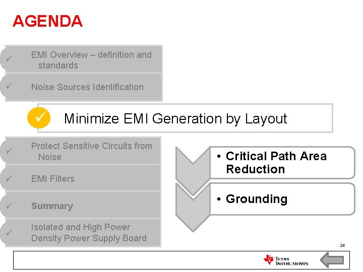 AGENDA EMI Overview – definition and standards Noise Sources Identification Minimize EMI Generation by AGENDA EMI Overview – definition and standards Noise Sources Identification Minimize EMI Generation by