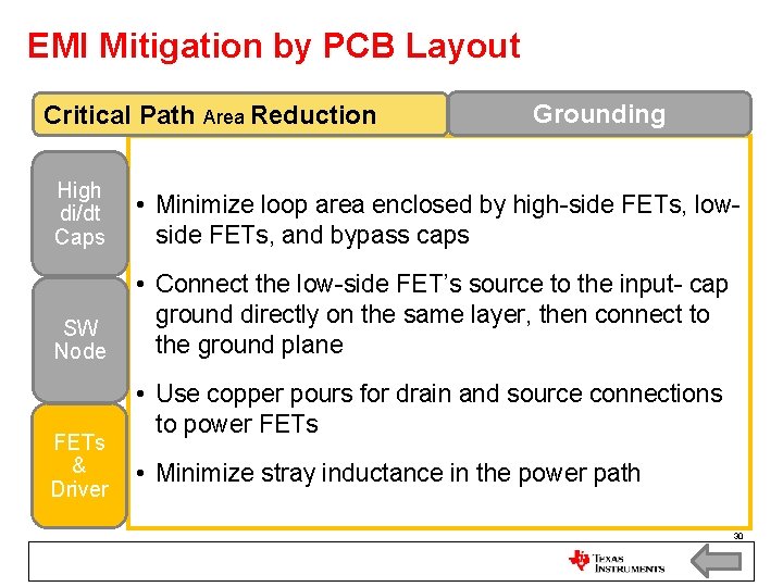 EMI Mitigation by PCB Layout Critical Path Area Reduction Grounding High di/dt Caps • EMI Mitigation by PCB Layout Critical Path Area Reduction Grounding High di/dt Caps •