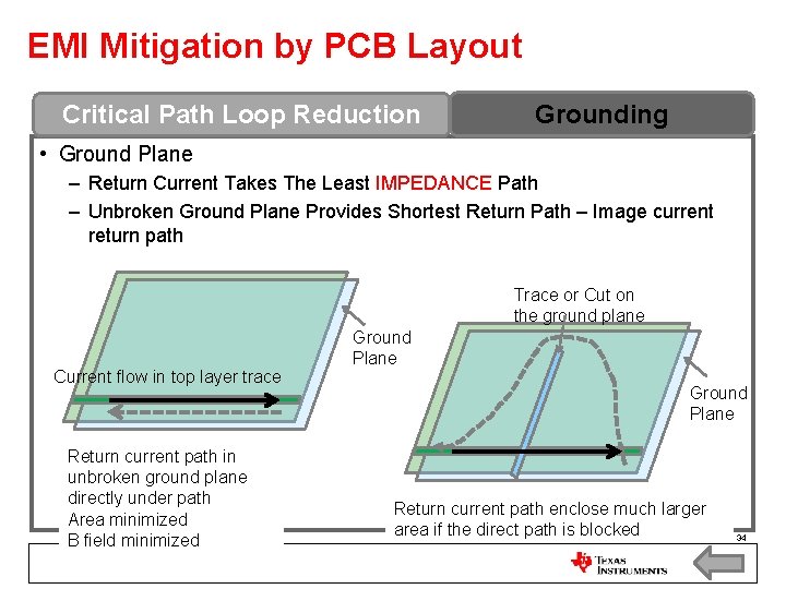 EMI Mitigation by PCB Layout Critical Path Loop Reduction Grounding • Ground Plane – EMI Mitigation by PCB Layout Critical Path Loop Reduction Grounding • Ground Plane –