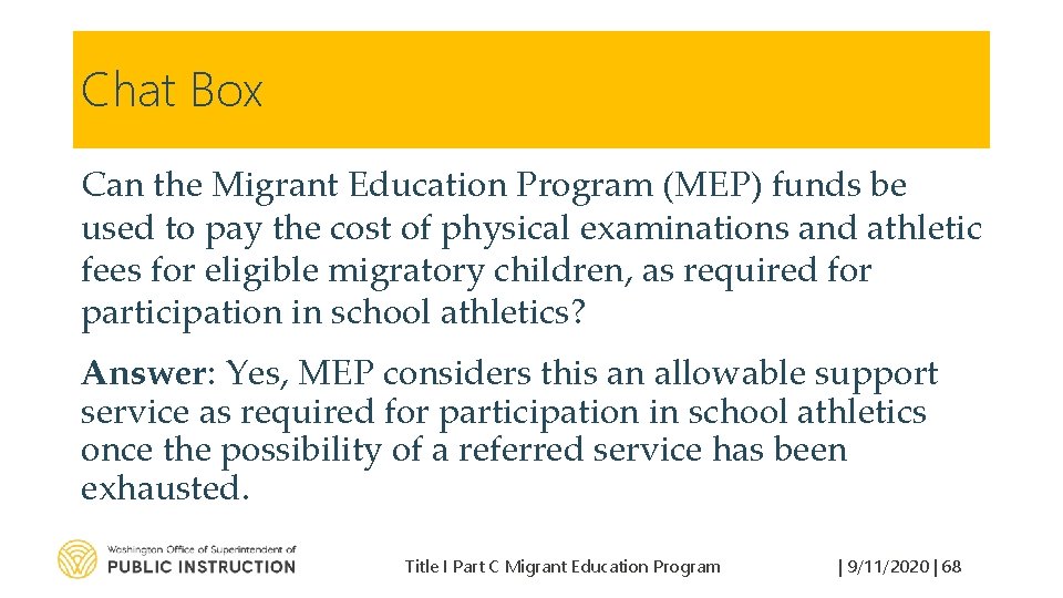 Chat Box Can the Migrant Education Program (MEP) funds be used to pay the