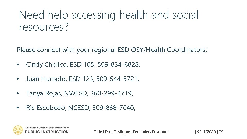 Need help accessing health and social resources? Please connect with your regional ESD OSY/Health