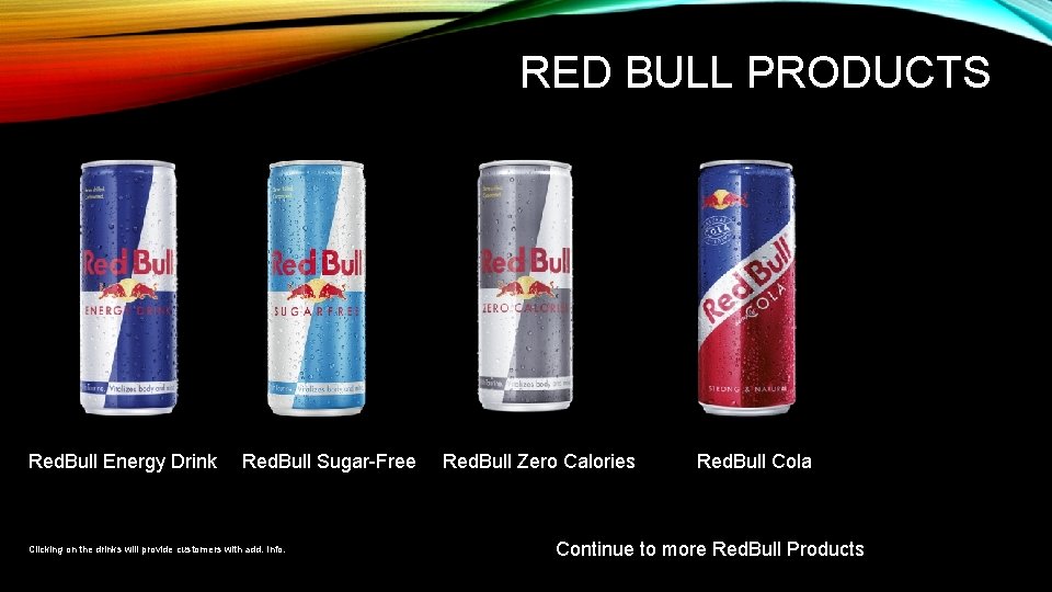 RED BULL PRODUCTS Red. Bull Energy Drink Red. Bull Sugar-Free Clicking on the drinks