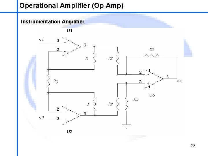 Operational Amplifier (Op Amp) School of Mechatronics Engineering Instrumentation Amplifier 28 