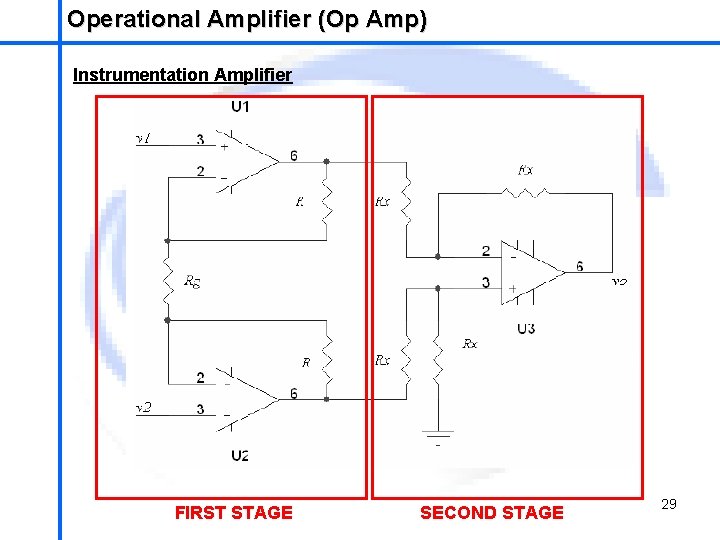 Operational Amplifier (Op Amp) School of Mechatronics Engineering Instrumentation Amplifier FIRST STAGE SECOND STAGE