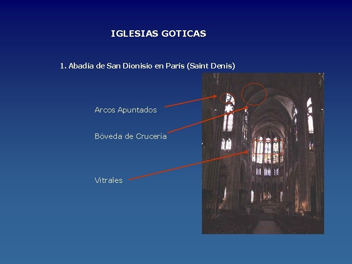 IGLESIAS GOTICAS 1. Abadía de San Dionisio en París (Saint Denis) Arcos Apuntados Bóveda