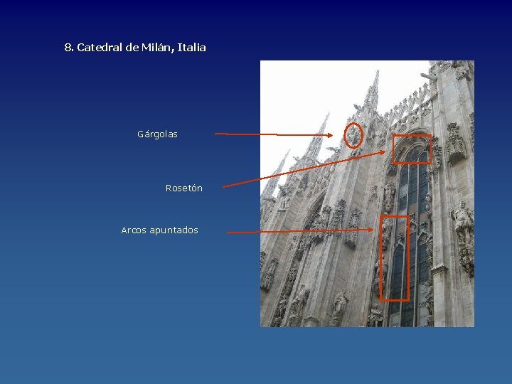 8. Catedral de Milán, Italia Gárgolas Rosetón Arcos apuntados 