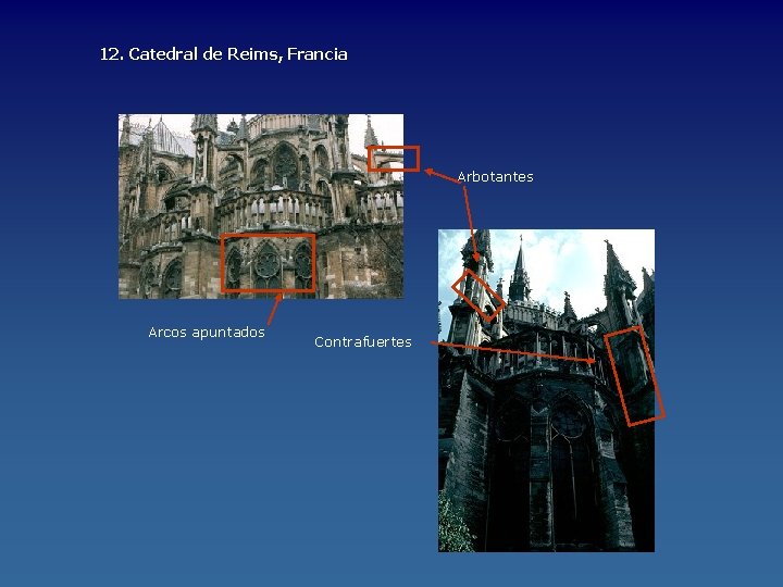 12. Catedral de Reims, Francia Arbotantes Arcos apuntados Contrafuertes 