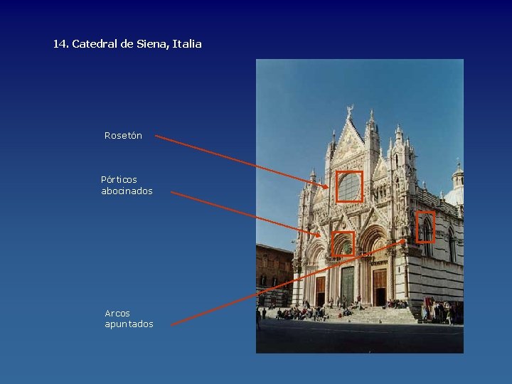 14. Catedral de Siena, Italia Rosetón Pórticos abocinados Arcos apuntados 