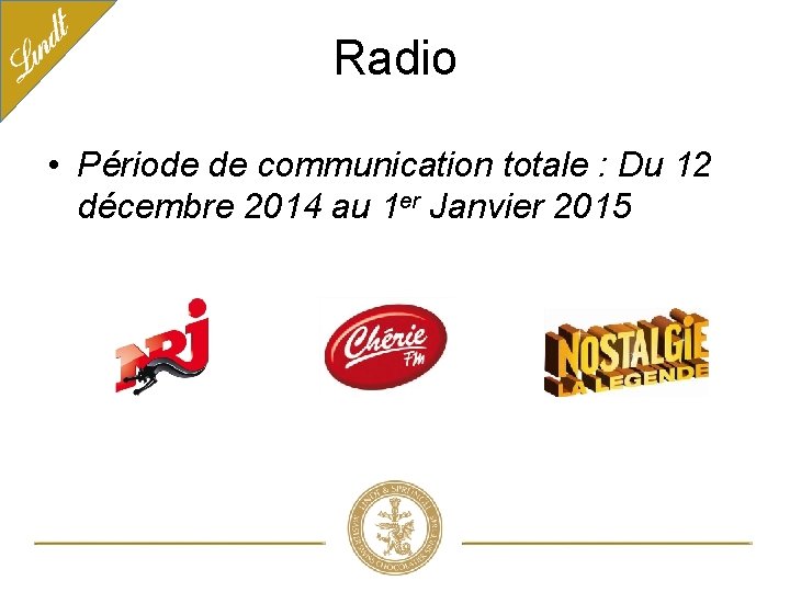 Radio • Période de communication totale : Du 12 décembre 2014 au 1 er