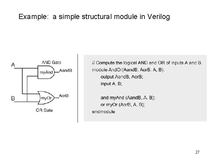 Example: a simple structural module in Verilog 27 