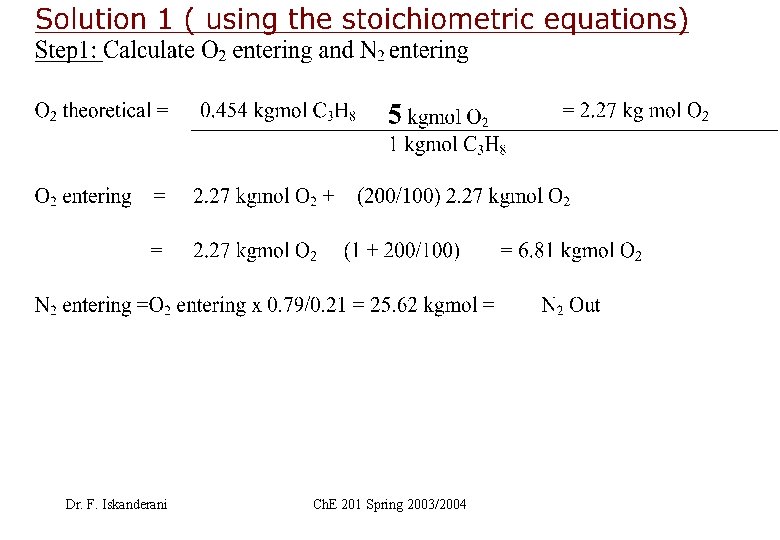Dr. F. Iskanderani Ch. E 201 Spring 2003/2004 