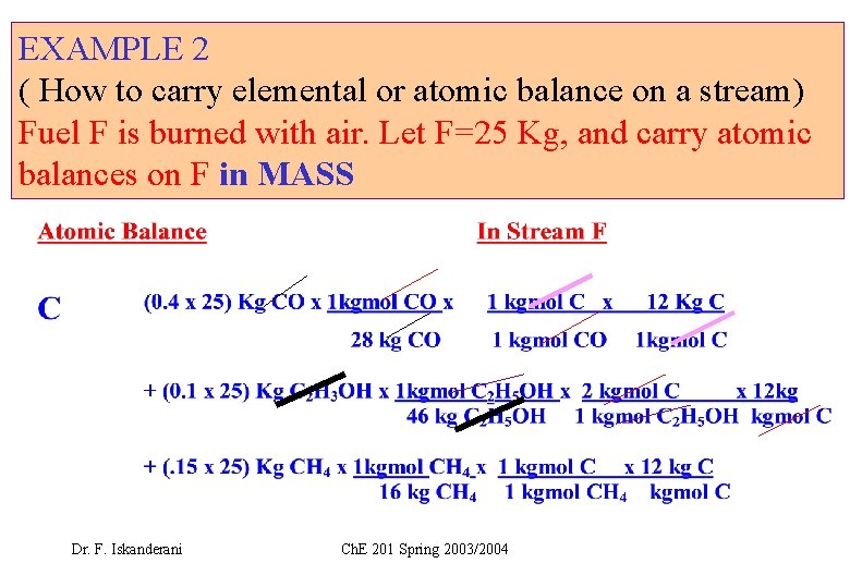 EXAMPLE 2 ( How to carry elemental or atomic balance on a stream) Fuel