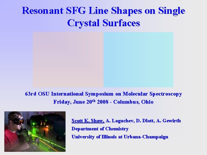 Resonant SFG Line Shapes on Single Crystal Surfaces 63 rd OSU International Symposium on