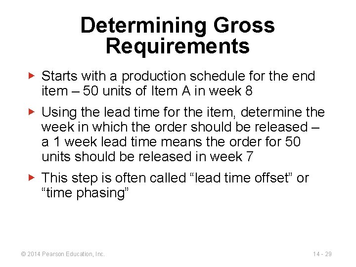 Determining Gross Requirements ▶ Starts with a production schedule for the end item –