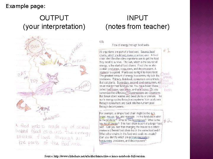 Example page: OUTPUT (your interpretation) INPUT (notes from teacher) Source: http: //www. slideshare. net/arholder/interactive-science-notebook-full-version Example page: OUTPUT (your interpretation) INPUT (notes from teacher) Source: http: //www. slideshare. net/arholder/interactive-science-notebook-full-version