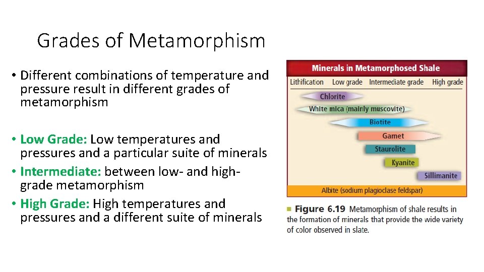 Grades of Metamorphism • Different combinations of temperature and pressure result in different grades