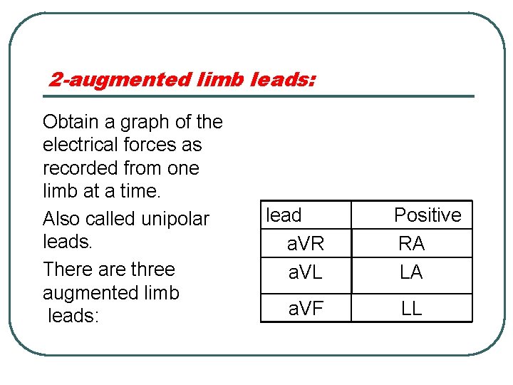2 -augmented limb leads: Obtain a graph of the electrical forces as recorded from