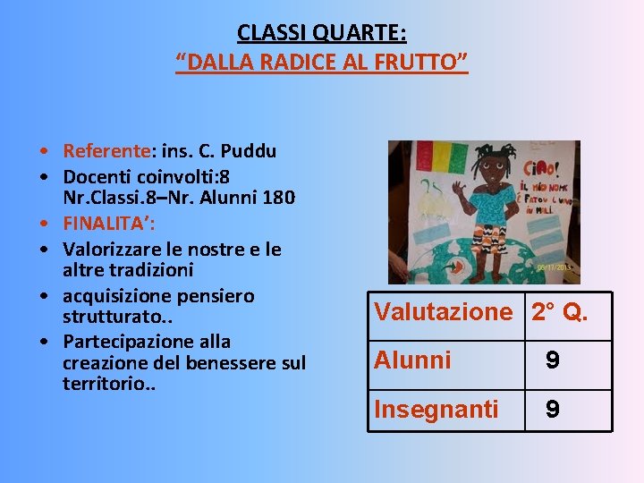 CLASSI QUARTE: “DALLA RADICE AL FRUTTO” • Referente: ins. C. Puddu • Docenti coinvolti: