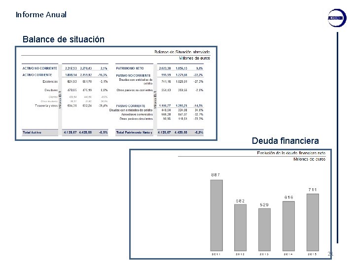 Informe Anual Balance de situación Deuda financiera 21 