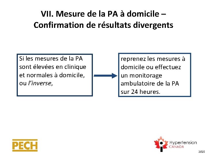 VII. Mesure de la PA à domicile – Confirmation de résultats divergents Si les