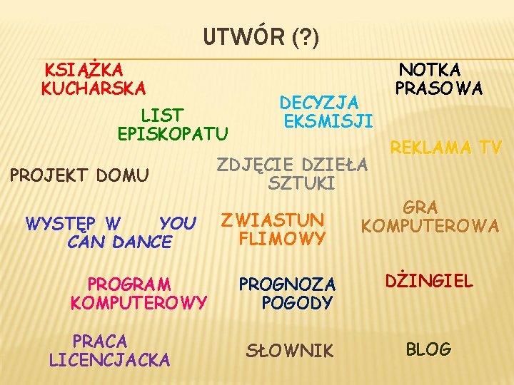 UTWÓR (? ) KSIĄŻKA KUCHARSKA LIST EPISKOPATU PROJEKT DOMU WYSTĘP W YOU CAN DANCE UTWÓR (? ) KSIĄŻKA KUCHARSKA LIST EPISKOPATU PROJEKT DOMU WYSTĘP W YOU CAN DANCE