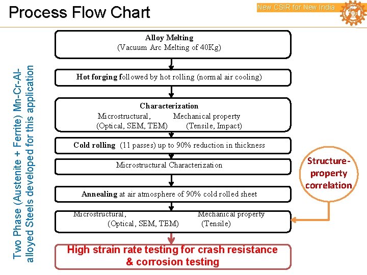 Process Flow Chart New CSIR for New India Two Phase (Austenite + Ferrite) Mn-Cr-Alalloyed