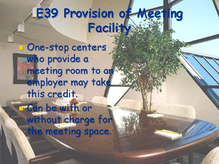 E 39 Provision of Meeting Facility One-stop centers who provide a meeting room to