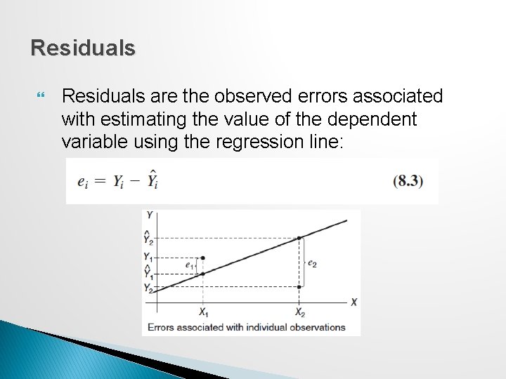 Residuals are the observed errors associated with estimating the value of the dependent variable