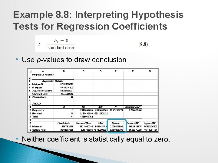 Example 8. 8: Interpreting Hypothesis Tests for Regression Coefficients Use p-values to draw conclusion