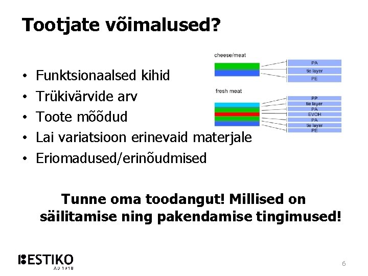 Tootjate võimalused? • • • Funktsionaalsed kihid Trükivärvide arv Toote mõõdud Lai variatsioon erinevaid