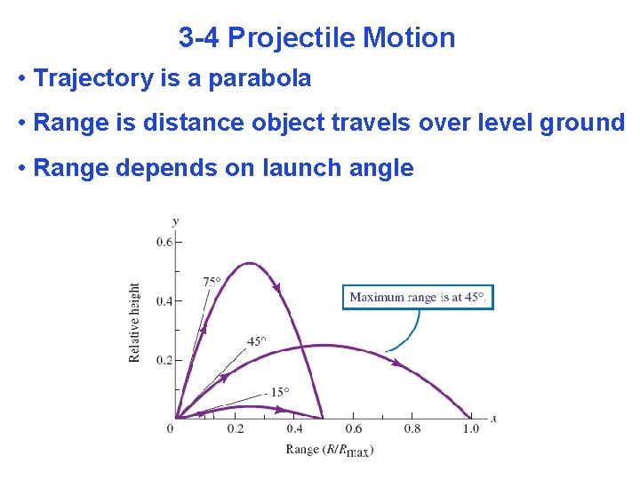 3 -4 Projectile Motion • Trajectory is a parabola • Range is distance object