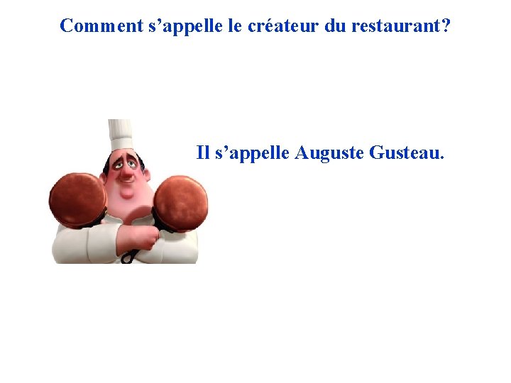 Comment s’appelle le créateur du restaurant? Il s’appelle Auguste Gusteau. 