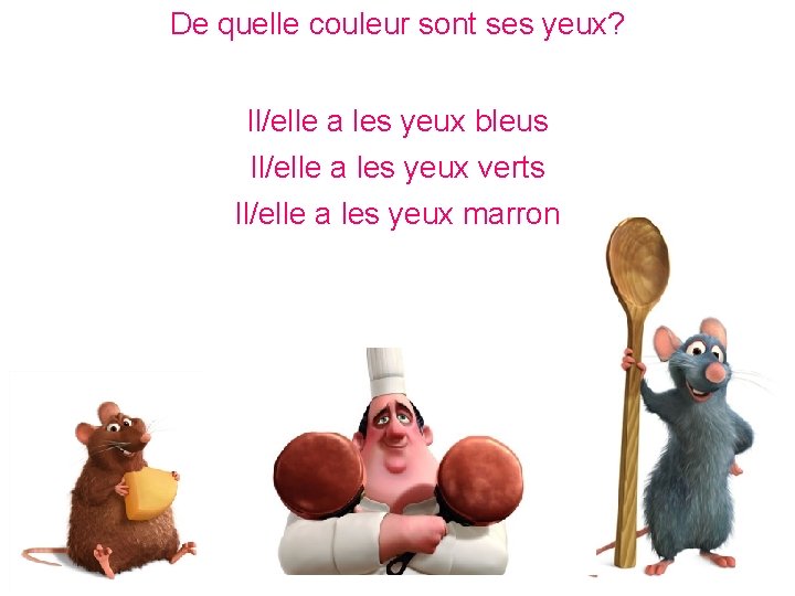 De quelle couleur sont ses yeux? Il/elle a les yeux bleus Il/elle a les
