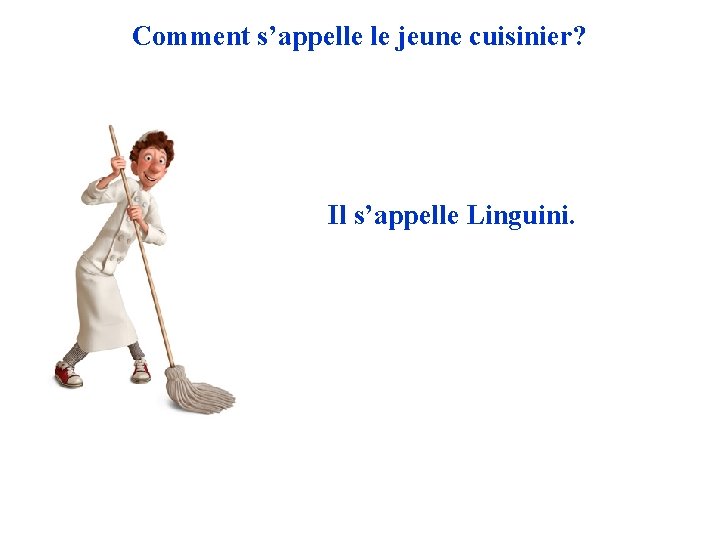 Comment s’appelle le jeune cuisinier? Il s’appelle Linguini. 