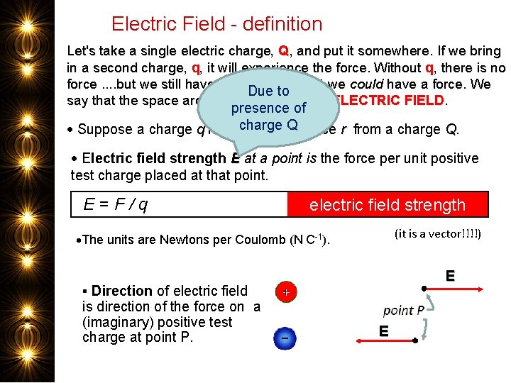 Electric Field - definition Let's take a single electric charge, Q, and put it