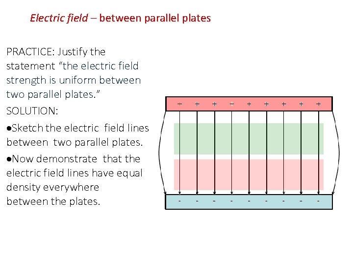 Electric field – between parallel plates PRACTICE: Justify the statement “the electric field strength