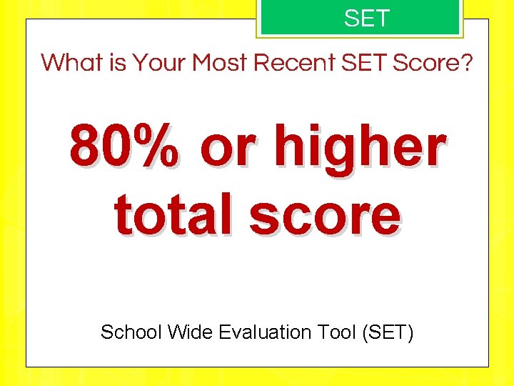 SET What is Your Most Recent SET Score? 80% or higher total score School