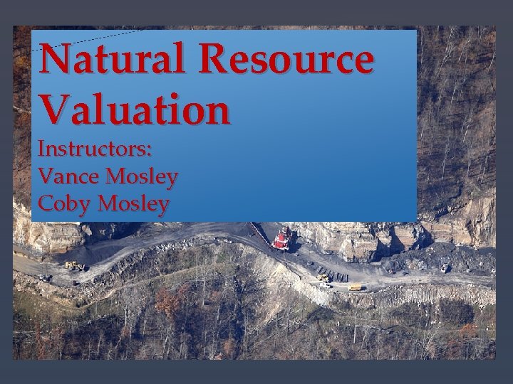 Natural Resource Valuation Instructors: Vance Mosley Coby Mosley 