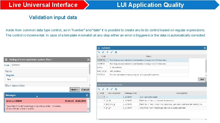 Live Universal Interface LUI Application Quality Validation input data Aside from common data type