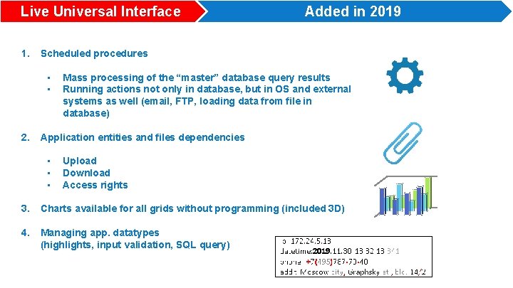 Live Universal Interface 1. Scheduled procedures • • 2. Mass processing of the “master”