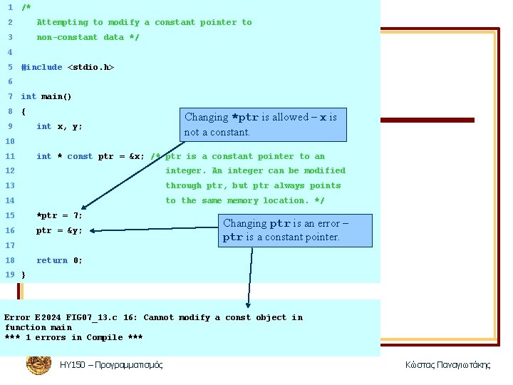 1 /* 2 Attempting to modify a constant pointer to 3 non-constant data */